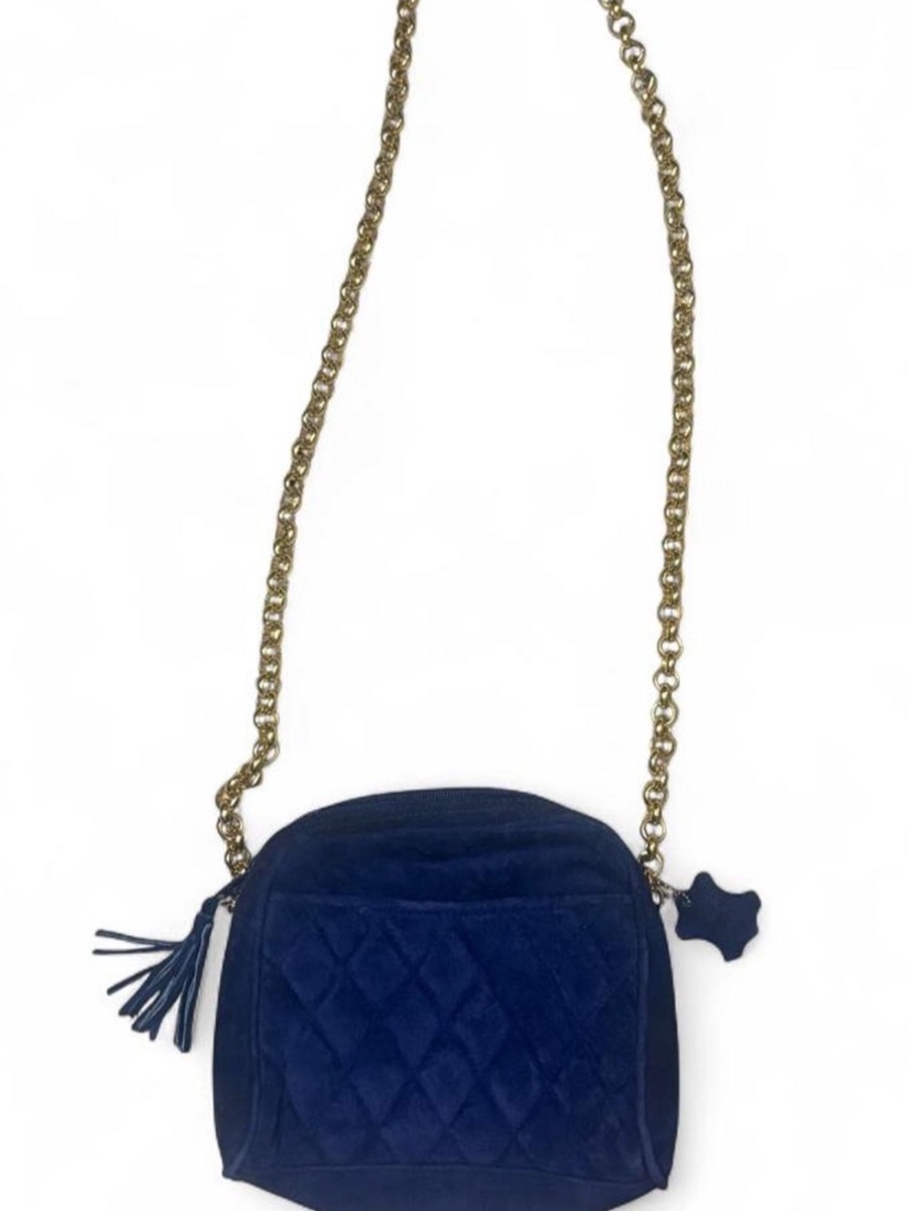Vintage Women’s Navy Quilted Suede Crossbody Bag with Gold Chain